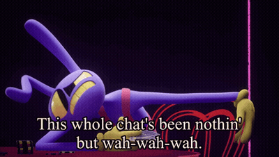 A Purple Cartoon Character Says This Whole Chat 'S Been Nothin But Wah-Wah-Wah GIF