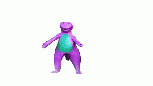 A Purple Cartoon Character With A Blue Heart On Its Back GIF