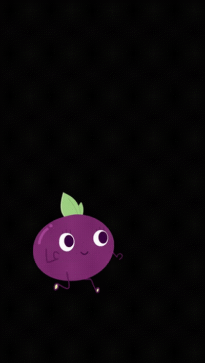 A Purple Cartoon Character With A Green Leaf On Top GIF