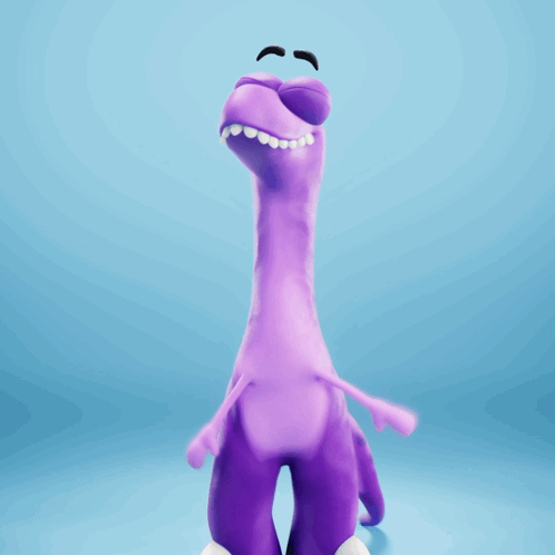 A Purple Cartoon Character With A Very Long Neck GIF