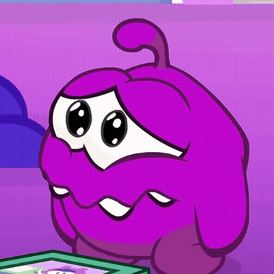 A Purple Cartoon Character With Big Eyes And A Purple Background GIF