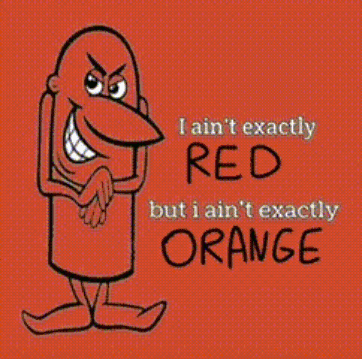 A Purple Cartoon Character With The Words " I Ain T Exactly Purple But I Ain T Exactly Red " GIF