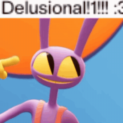 A Purple Cartoon Character With Yellow Eyes Is Pointing At Something GIF