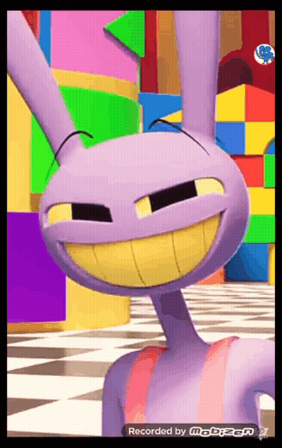 A Purple Cartoon Rabbit With A Big Smile On His Face GIF