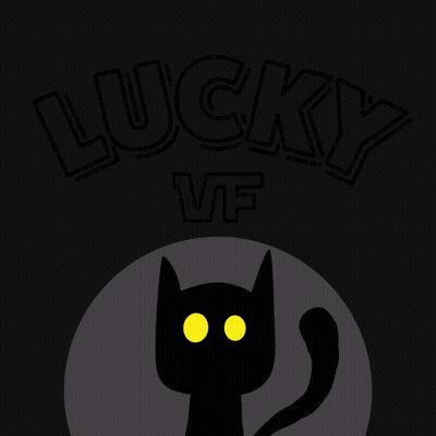 A Purple Cat Stands In Front Of A Neon Sign That Says " Lucky Vf " GIF