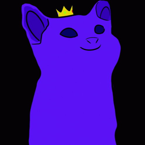 A Purple Cat Wearing A Yellow Crown On Its Head GIF