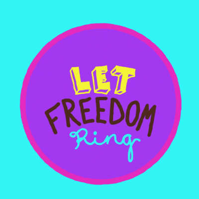 A Purple Circle With The Words Let Freedom Ring On It GIF