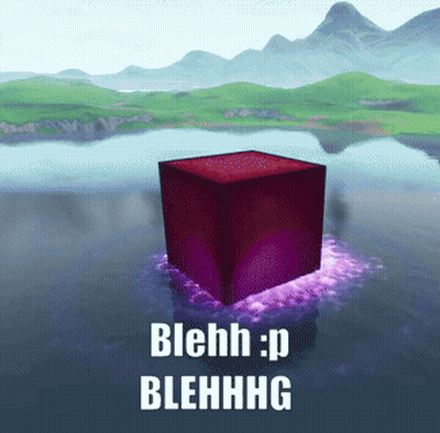 A Purple Cube Is Floating In The Water With The Words Blehh P Blehhhg GIF