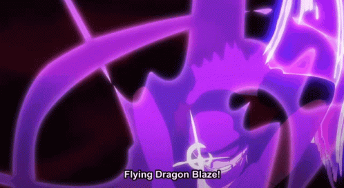 A Purple Dragon With The Words " Flying Dragon Blaze " Above It GIF