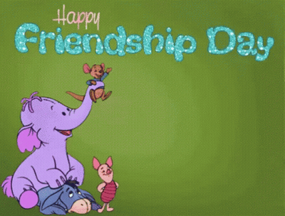 A Purple Elephant Is Holding A Kangaroo And The Words Happy Friendship Day Are On The Green Background GIF