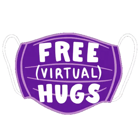 A Purple Face Mask With The Words Free Virtual Hugs On It Sticker