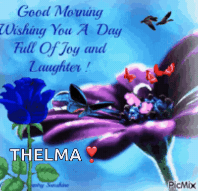 A Purple Flower With The Name Thelma On It GIF