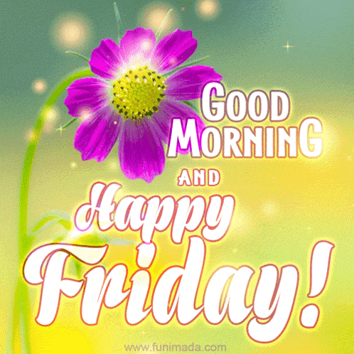 A Purple Flower With The Words " Good Morning And Happy Friday " Below It GIF
