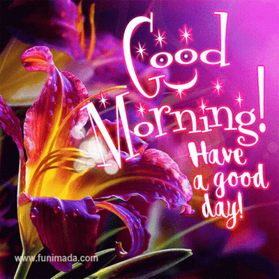 A Purple Flower With The Words Good Morning Have A Good Day On It GIF
