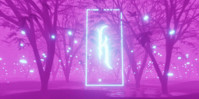 A Purple Forest With Trees And A Neon Sign GIF