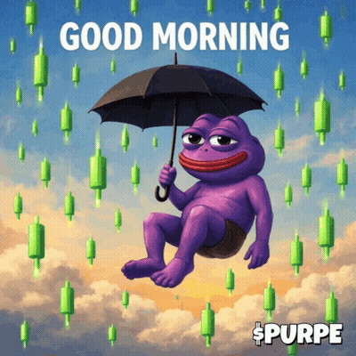 A Purple Frog Holding An Umbrella With The Words " Good Morning " Below It GIF