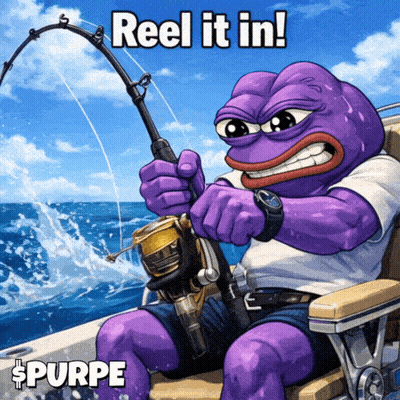A Purple Frog Is Holding A Fishing Rod With The Words Reel It In GIF