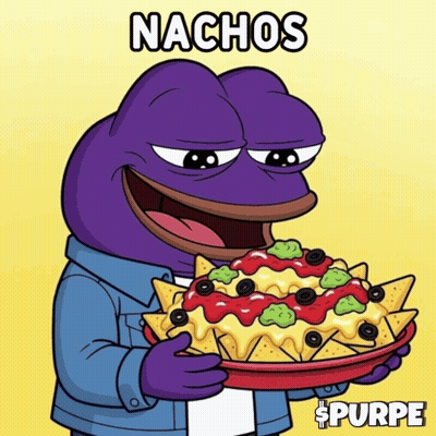 A Purple Frog Is Holding A Plate Of Nachos With The Word Nachos On The Bottom GIF