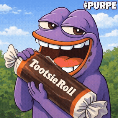 A Purple Frog Is Holding A Tootsie Roll GIF