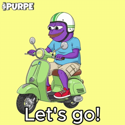 A Purple Frog Is Riding A Green Scooter With The Words Let 'S Go Below It GIF