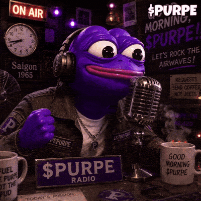 A Purple Frog Is Singing Into A Microphone With A Sign That Says On Air In The Background GIF