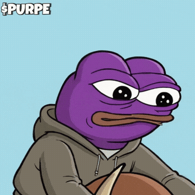 A Purple Frog Wearing A Grey Hoodie With The Word Purpe On The Top GIF