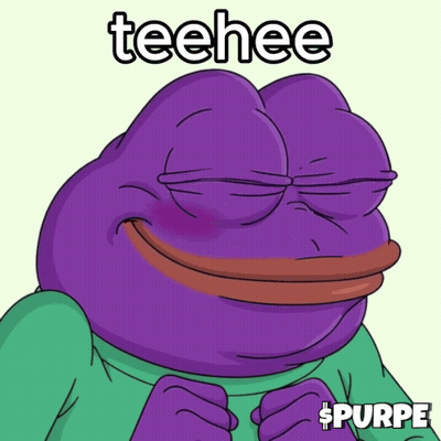 A Purple Frog With A Green Shirt Is Smiling And Says Teehee GIF