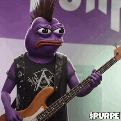 A Purple Frog With A Mohawk Is Holding A Bass Guitar GIF