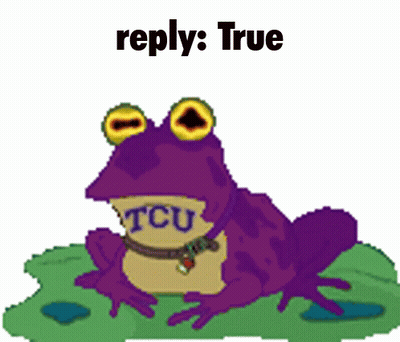 A Purple Frog With A Tcu Collar On It GIF