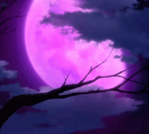 A Purple Full Moon Behind A Tree Branch GIF