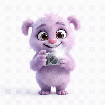 A Purple Furry Animal Is Holding A Camera In Front Of Its Face GIF