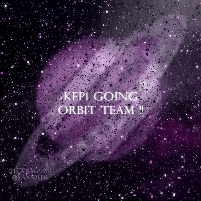 A Purple Galaxy With The Words `` Keep Going Orbit Team '' Written On It GIF