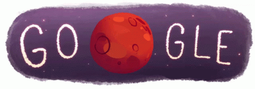 A Purple Google Logo With A Red Planet In The Center GIF