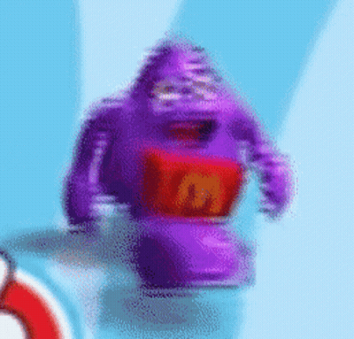 A Purple Gorilla With A Red Mcdonald 'S Box On His Chest GIF