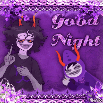 A Purple Greeting Card That Says " Good Night " On It GIF