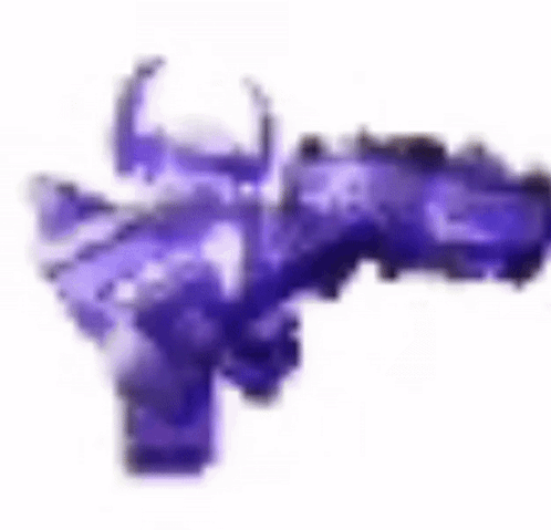 A Purple Gun With Horns Is Floating In The Air . GIF