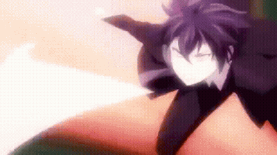 A Purple Haired Anime Character Is Holding A Sword In His Hand And Looking At The Camera . GIF
