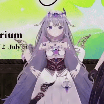 A Purple Haired Anime Girl In A White Dress Is Standing In Front Of A Sign That Says 2 July . GIF