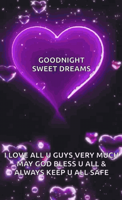 A Purple Heart With The Words `` Goodnight Sweet Dreams '' Is On A Black Background . GIF