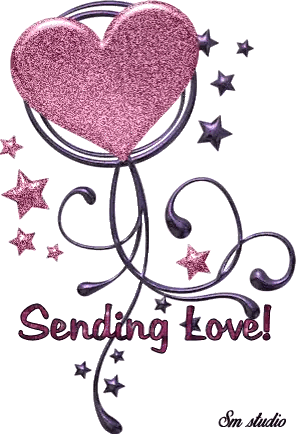 A Purple Heart With The Words Sending Love Written On It Sticker