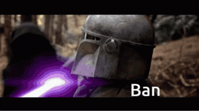 A Purple Light Is Coming Out Of A Person 'S Helmet With The Word Ban Below It GIF