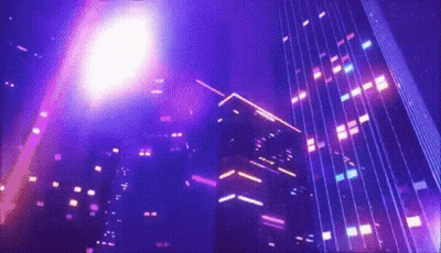 A Purple Light Is Shining On A Building In A Dark Room GIF