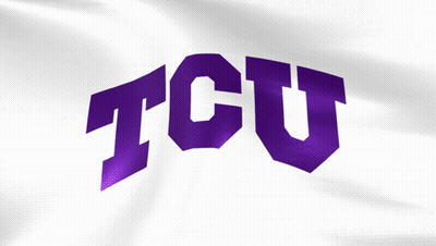 A Purple Logo For Tcu Is On A White Background GIF