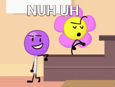 A Purple Lollipop Is Standing Next To A Yellow Flower With The Words Nuh Uh Above It GIF