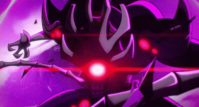 A Purple Monster With A Red Light Coming Out Of Its Mouth GIF