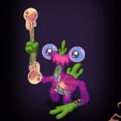 A Purple Monster With Blue Eyes Is Holding A Stick GIF