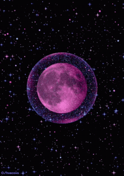 A Purple Moon Is Surrounded By A Purple Ring In The Space GIF