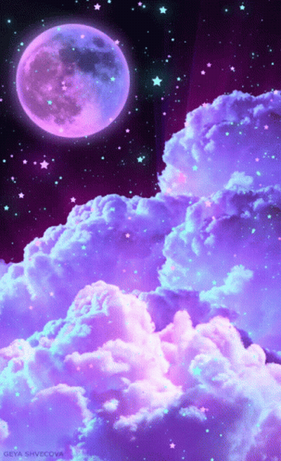 A Purple Moon Shines Over A Cloudy Sky GIF