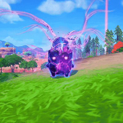 A Purple Object With Glowing Eyes Is Floating In The Grass GIF