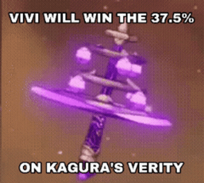 A Purple Object With The Words Vivi Will Win The 37.5% On Kagura 'S Verity GIF